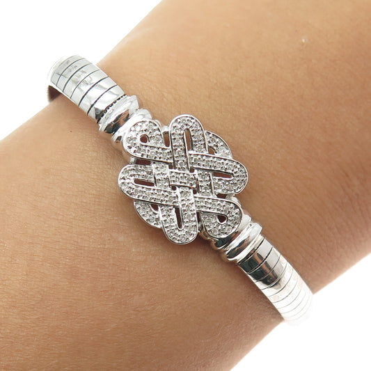 925 Sterling Silver Real Round-Cut Diamond Celtic Knot Omega Link Bracelet 8"