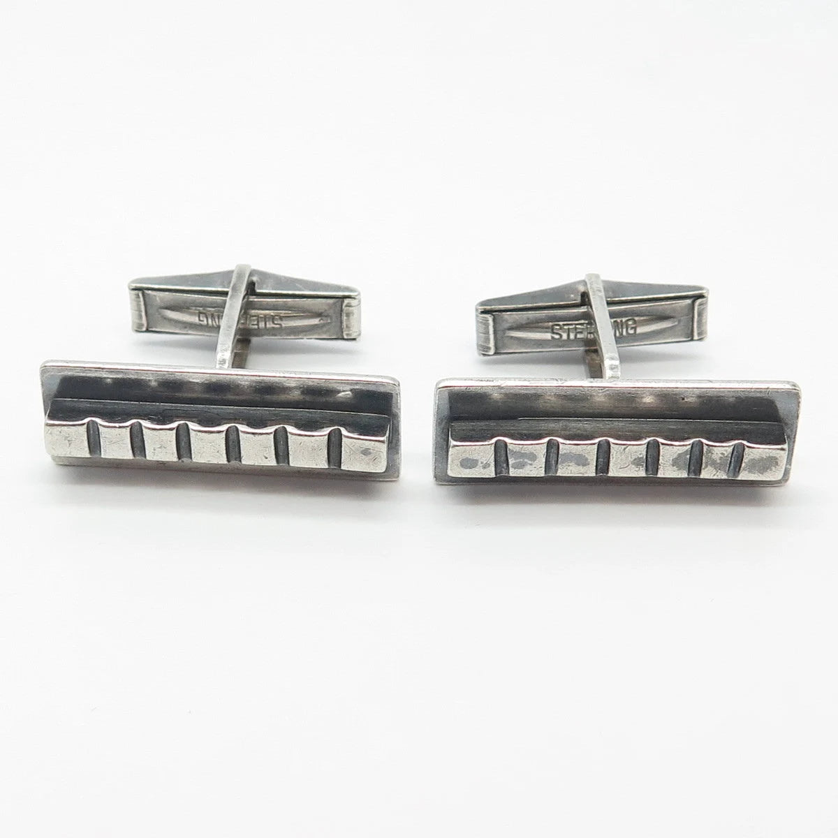 925 Sterling Silver Vintage LORE Elongated Rectangle Cufflinks