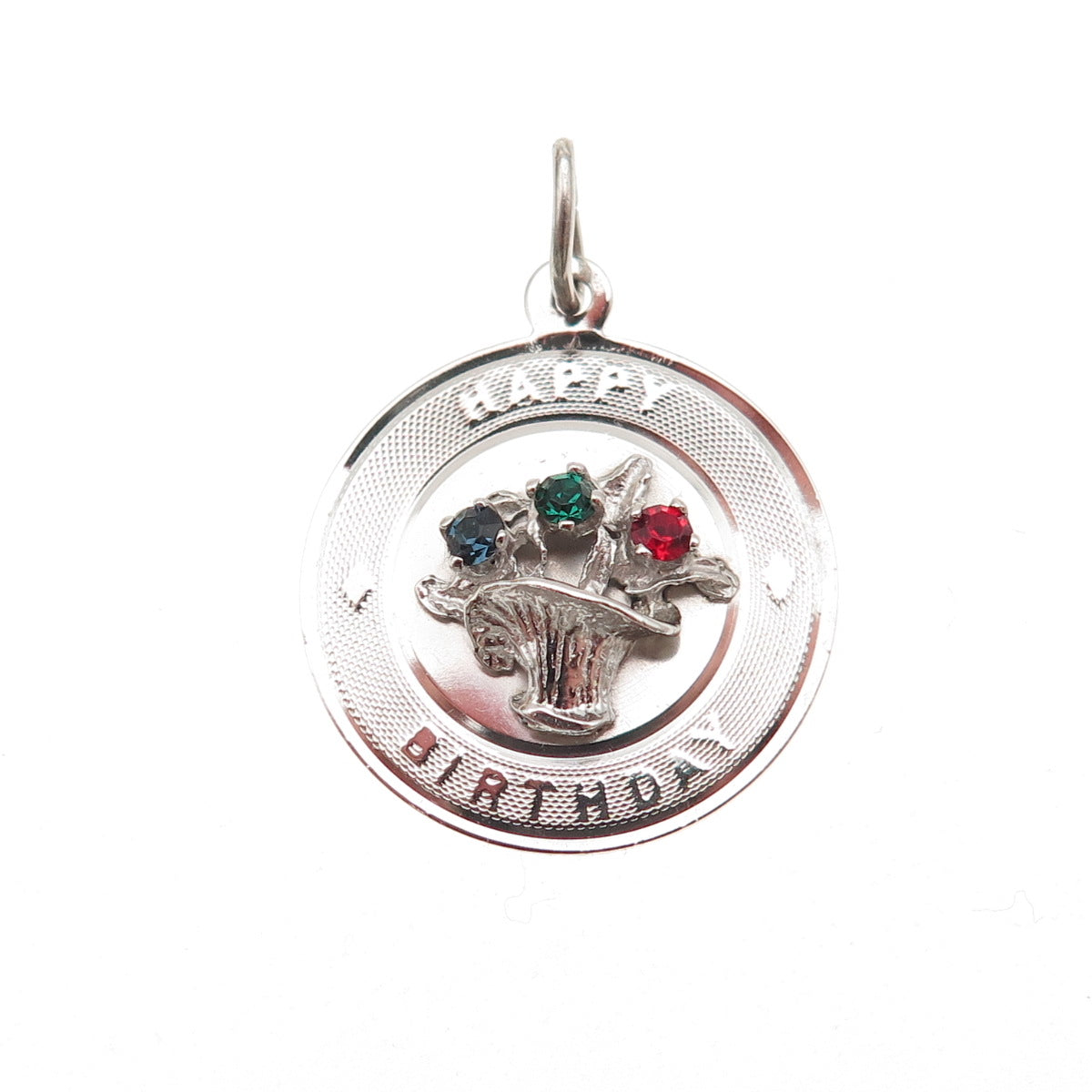 Town & Country Sterling Silver Vintage Rhinestone Happy Birthday Charm Pendant