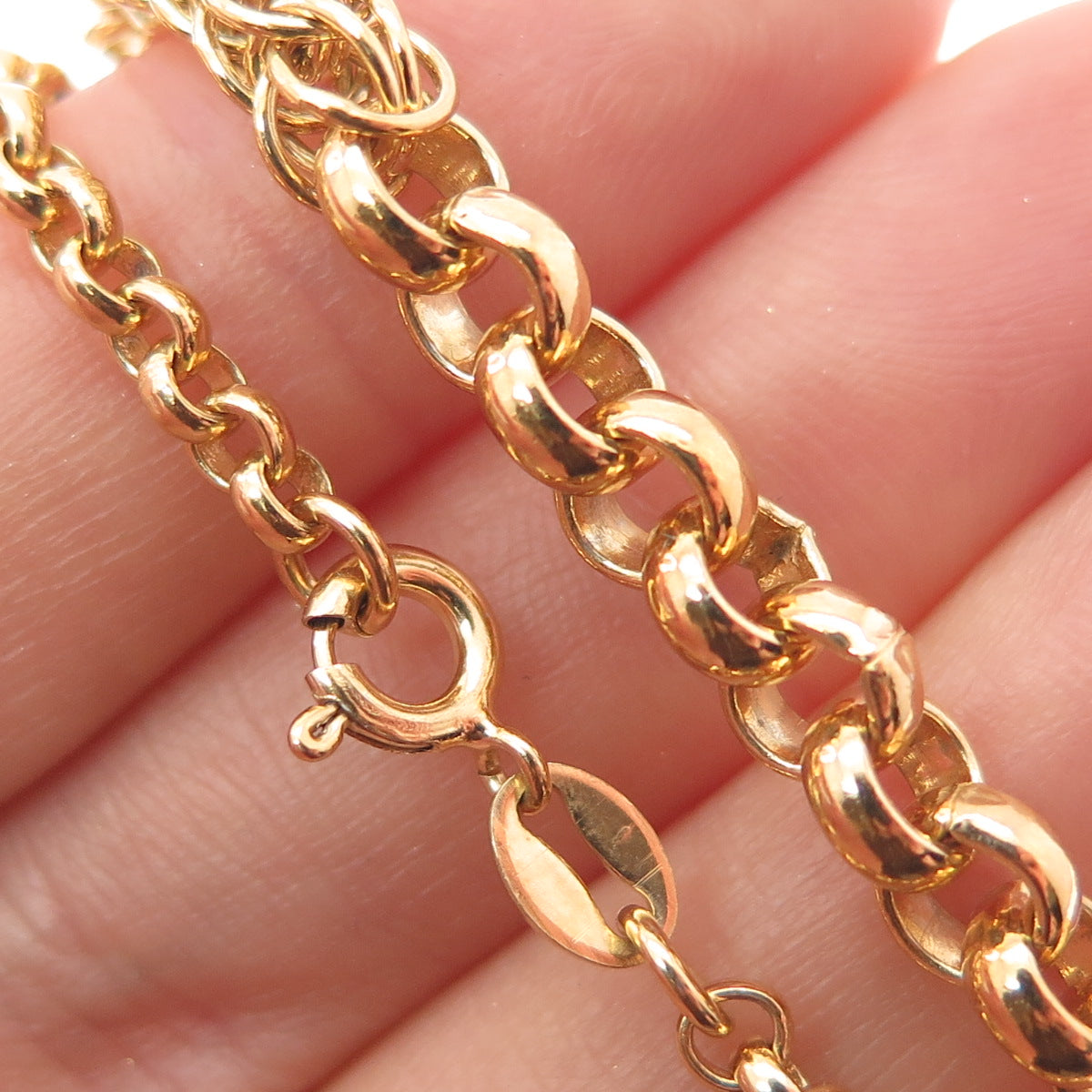 ITAOR 925 Sterling Silver Gold Plated Italy Spiga & Rolo Chain Necklace 16"