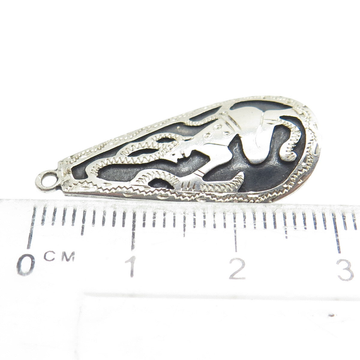 925 Sterling Silver Vintage Tribal Amulet Teardrop Pendant