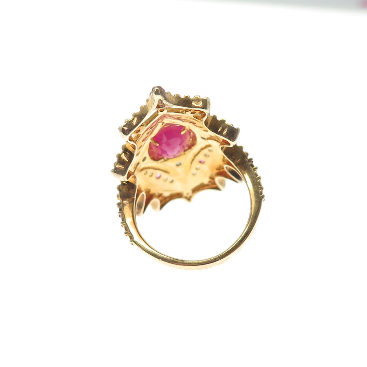 DSMK 925 Sterling Silver Gold Plated Real Sapphire Ruby & Topaz Ring Size 7.25
