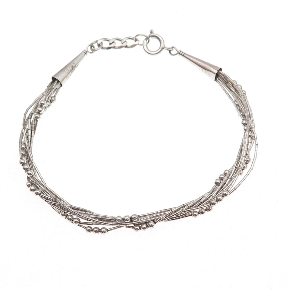 Sunrise Old Pawn 925 Sterling Silver Vintage Beaded Liquid Chain Bracelet 7.25"