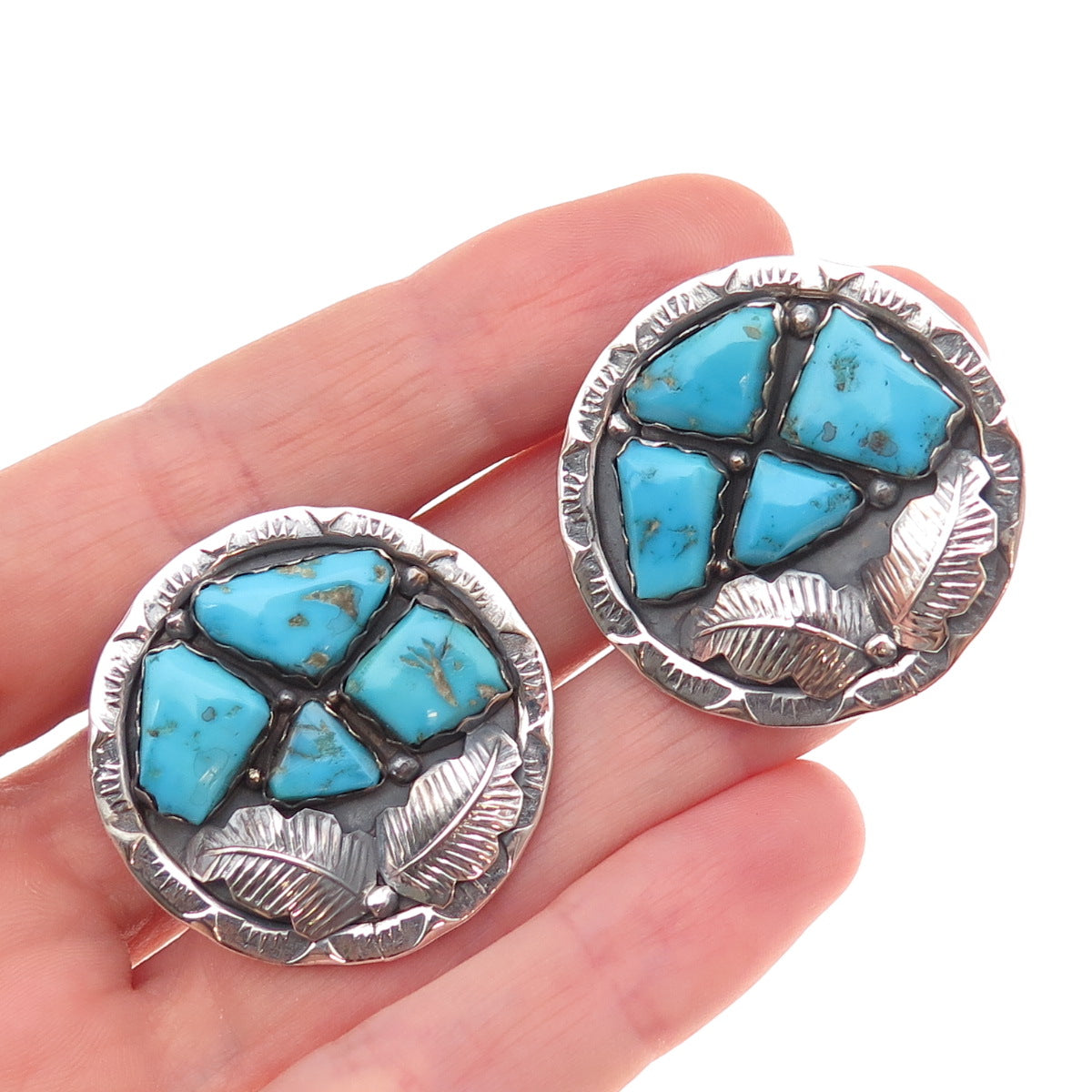 Afonso Penketewa Zuni Old Pawn 925 Sterling Vintage Turquoise Clip On Earrings