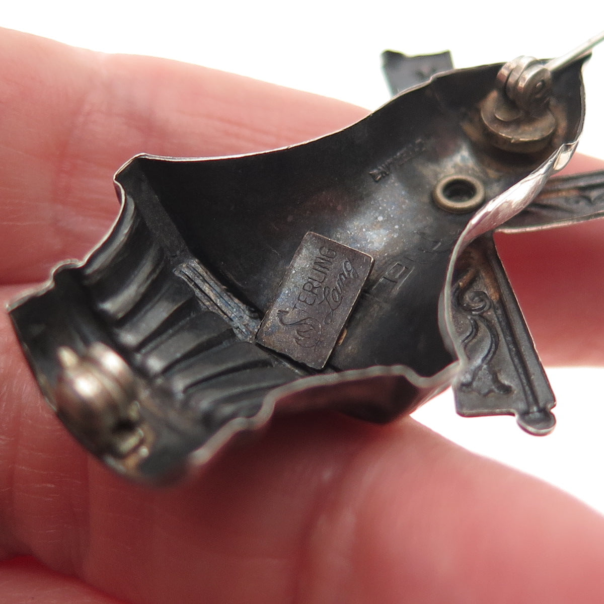 Lang 925 Sterling Silver Antique Art Deco Windmill Oxidized Pin Brooch