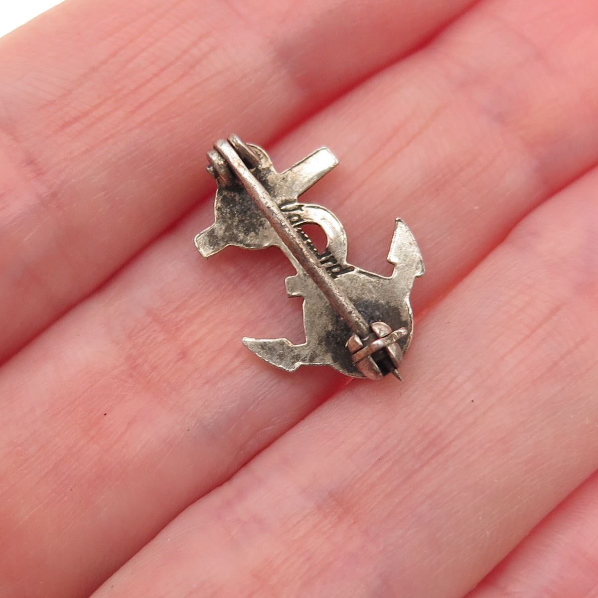 Vanguard 925 Sterling Silver Antique WWII US Navy Anchor Oxidized Pin Brooch