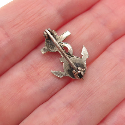 Vanguard 925 Sterling Silver Antique WWII US Navy Anchor Oxidized Pin Brooch