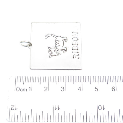 LUCY ANN ELEMENTS 925 Sterling Silver Vintage USA Ribbon Kitty Tag Pendant