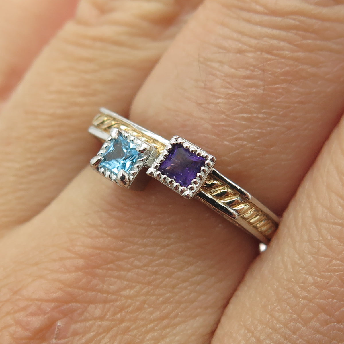 MICHAEL VALITUTTI 925 Sterling 2-Tone Amethyst Blue Topaz Gem Ring Size 7.25