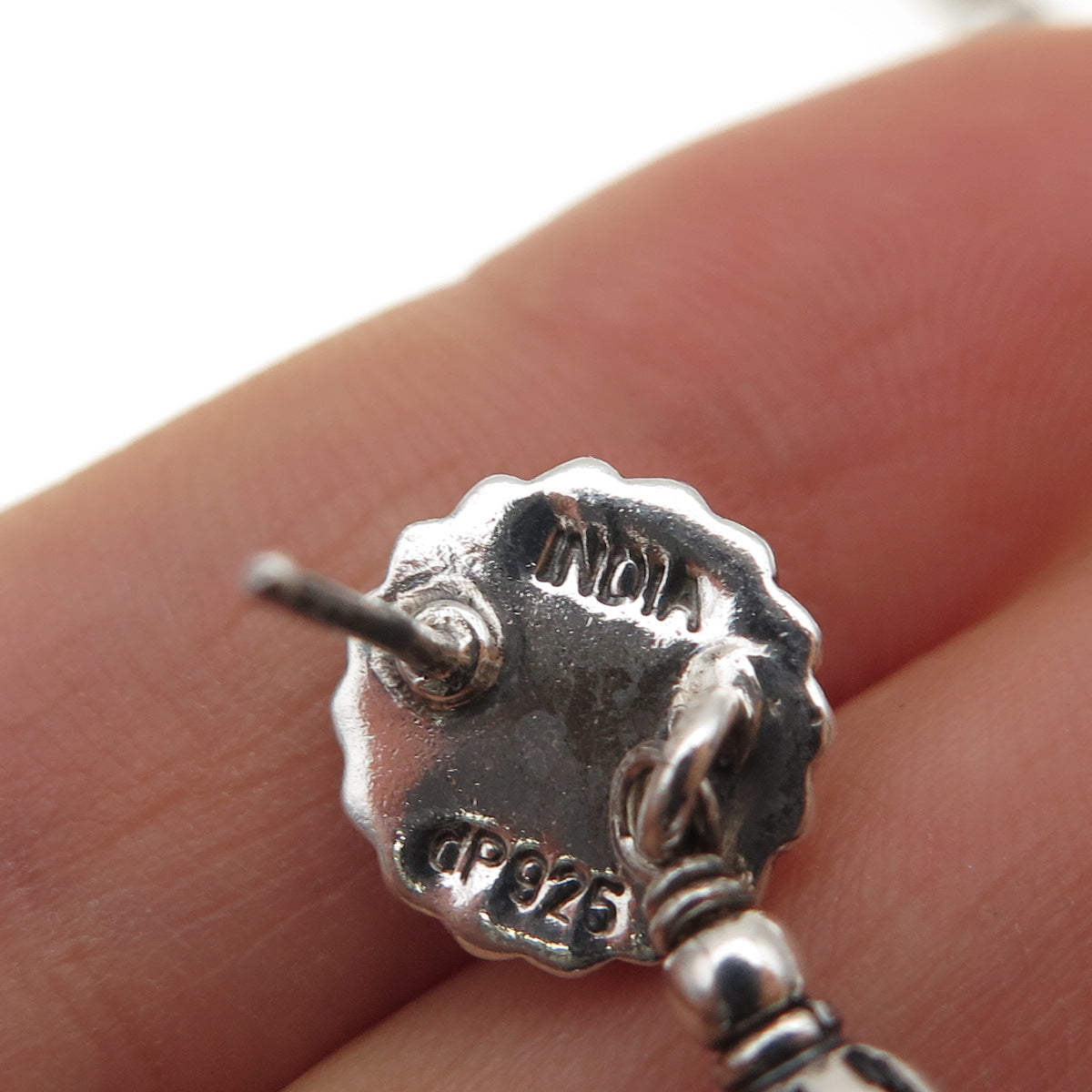 Doug Paulus 925 Sterling Silver Vintage Real Agate Flower Dangle Earrings