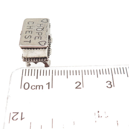 Beau 925 Sterling Silver Vintage Hope Chest 3D Box Mini Charm Pendant