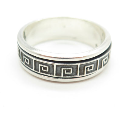 925 Sterling Silver Vintage Greek Maze Band Ring Size 11.75