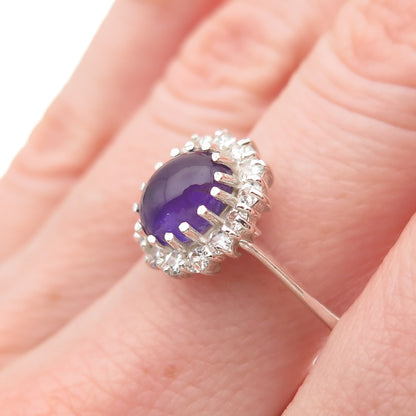 925 Sterling Silver Vintage Real Amethyst & White Topaz Ring Size 8.25