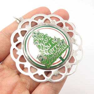 925 Sterling Silver Vintage Lunt 1981 Enamel Wish You A Merry Christmas Pendant
