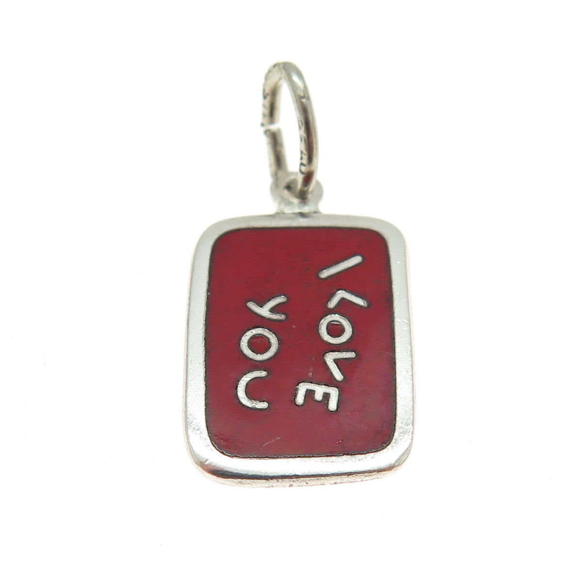 BEAU 925 Sterling Silver Vintage Enamel "I Love You" Minimalist Charm Pendant