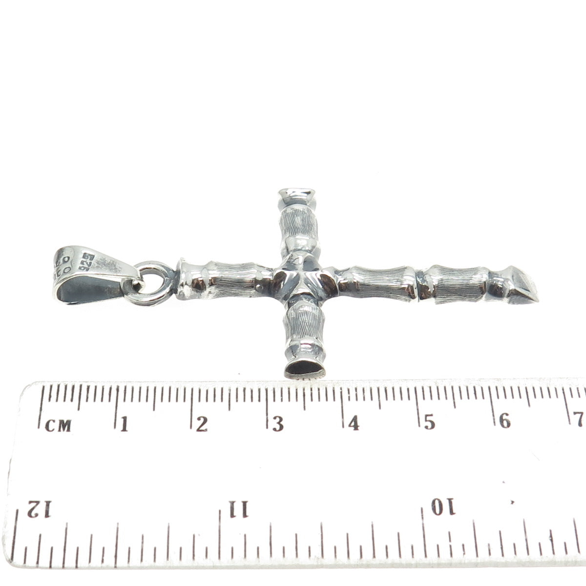 925 Sterling Silver Vintage Mexico Bamboo Cross Pendant