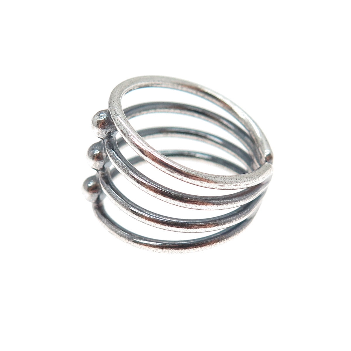 925 Sterling Silver Vintage Beaded Multi-Row Oxidized Adjustable Ring Size 6
