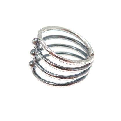 925 Sterling Silver Vintage Beaded Multi-Row Oxidized Adjustable Ring Size 6