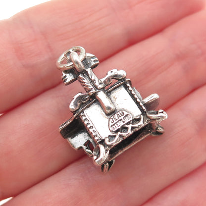 BEAU 925 Sterling Silver Vintage Cook Stove Oxidized 3D Mini Charm Pendant