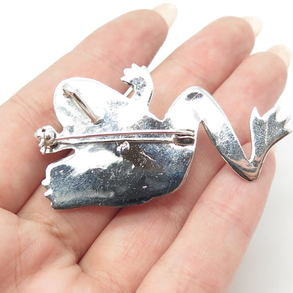 925 Sterling Silver Vintage Frog Good Luck Pin Brooch Pendant