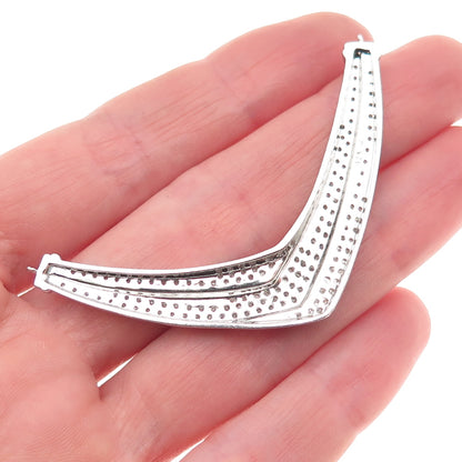 925 Sterling Silver Real Round-Cut Diamond V-Shape Centerpiece Pendant