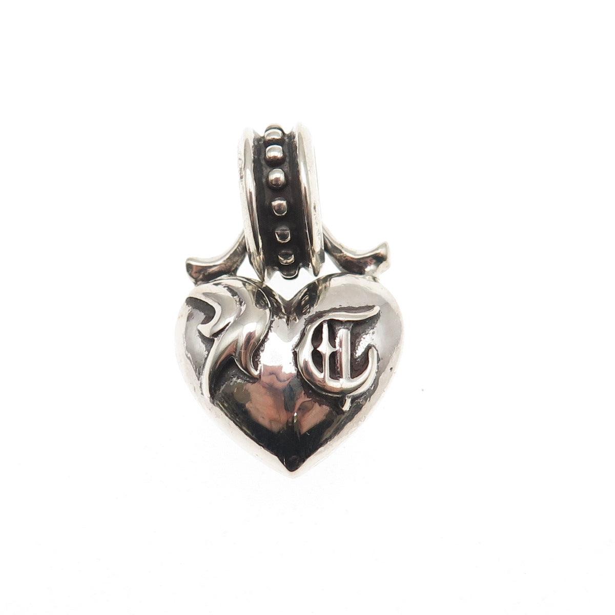 Chrome Hearts 925 Sterling Silver Vintage Heart Oxidized Pendant