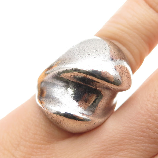 925 Sterling Silver Vintage Modernist Dome Oxidized Statement Ring Size 4