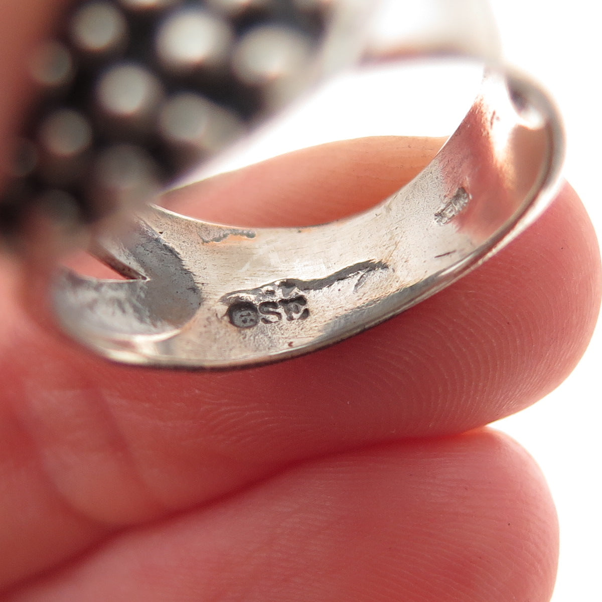 Sidney Evan 925 Sterling Silver Vintage Modernist Dotted Oxidized Ring Size 7.25