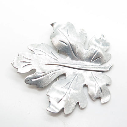 BEAU 925 Sterling Silver Vintage Handmade Textured Leaf Pin Brooch