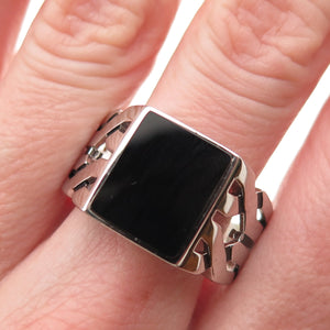 CHIMODA 925 Sterling Silver Real Black Onyx Woven Ring Size 12.25
