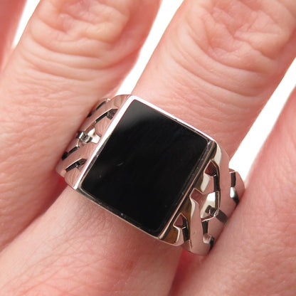 CHIMODA 925 Sterling Silver Real Black Onyx Woven Ring Size 12.25