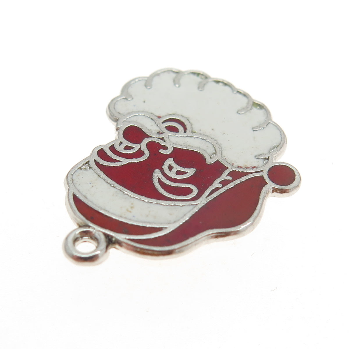 925 Sterling Silver Antique Art Deco Enamel Santa Claus Pendant