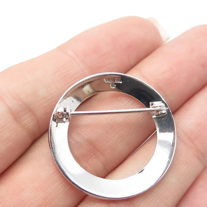 925 Sterling Silver Vintage Engraved Swirl Mesh Open Round Pin Brooch