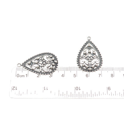 FD Felicia Design Sterling Silver Vintage Ornate Floral Oxidized Jacket Earrings
