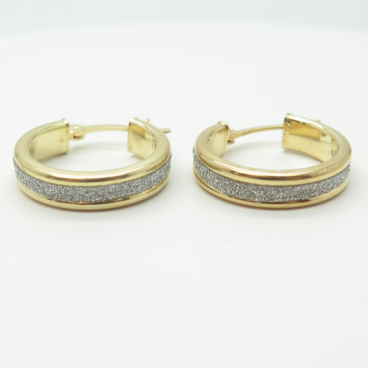 HAN 925 Sterling Silver Gold Plated Diamond-Imitation Hoop Earrings