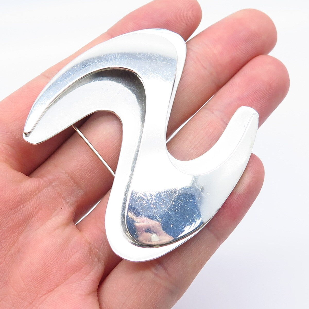 925 Sterling Silver Vintage Letter "S" Initial Modernist Pin Brooch