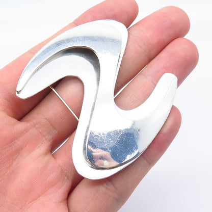 925 Sterling Silver Vintage Letter "S" Initial Modernist Pin Brooch