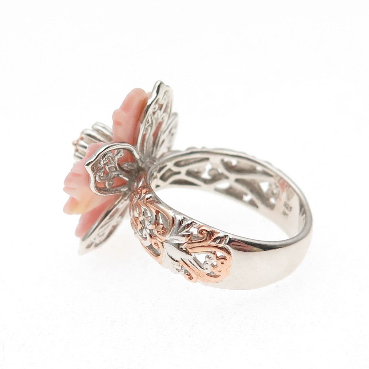 Michael Valitutti Gems En Vogue 925 Sterling 2-Tone MOP Floral Ring Size 9.25
