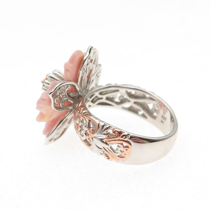 Michael Valitutti Gems En Vogue 925 Sterling 2-Tone MOP Floral Ring Size 9.25