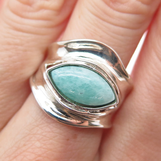 HAGIT GORALI 925 Sterling Vintage Israel Real Amazonite Modernist Ring Size 8