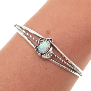 925 Sterling Silver Vintage Southwestern Real Opal Floral Adjustable Bracelet 6"