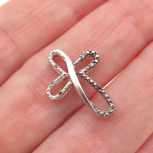 925 Sterling Silver Real Black & White Diamond Cross Mini Slide Charm Pendant