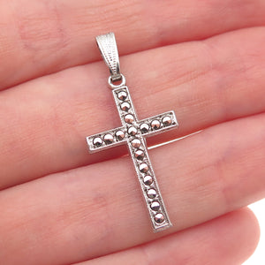 925 Sterling Silver Antique Art Deco Real Marcasite Cross Oxidized Charm Pendant