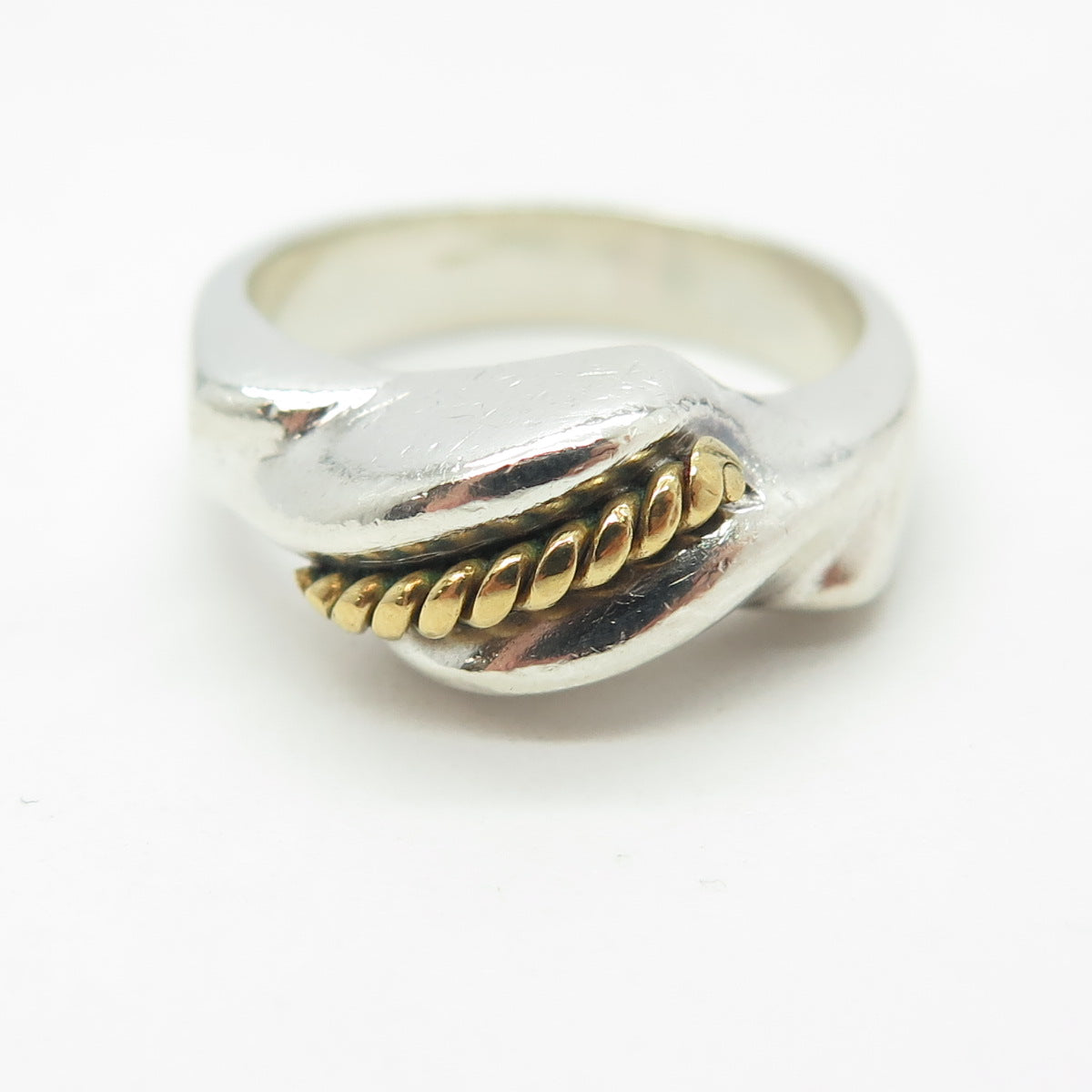 925 Sterling Silver 2-Tone Vintage Mexico Ribbed Ring Size 6