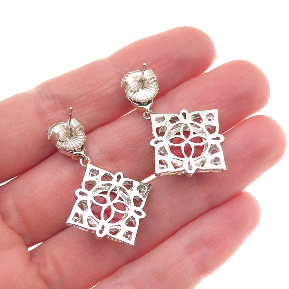 Michael Valitutti Gems En Vogue 925 Sterling 2-Tone Coral & White Topaz Earrings