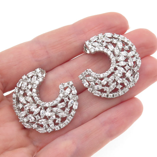 925 Sterling Silver Marquise Round & Radiant-Cut C Z Crescent Earrings
