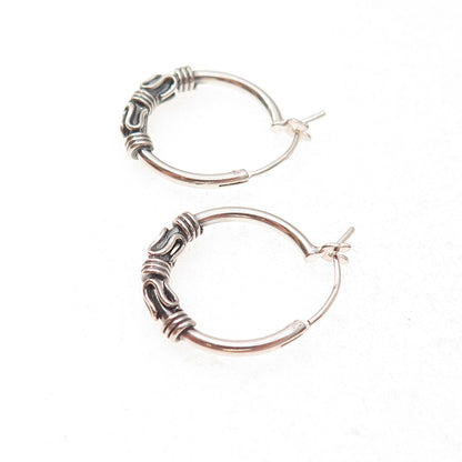 Han 925 Sterling Silver Vintage Modernist Zig Zag Oxidized Hoop Earrings
