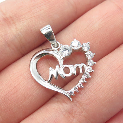 HAN 925 Sterling Silver C Z "Mom" Heart Love Pendant