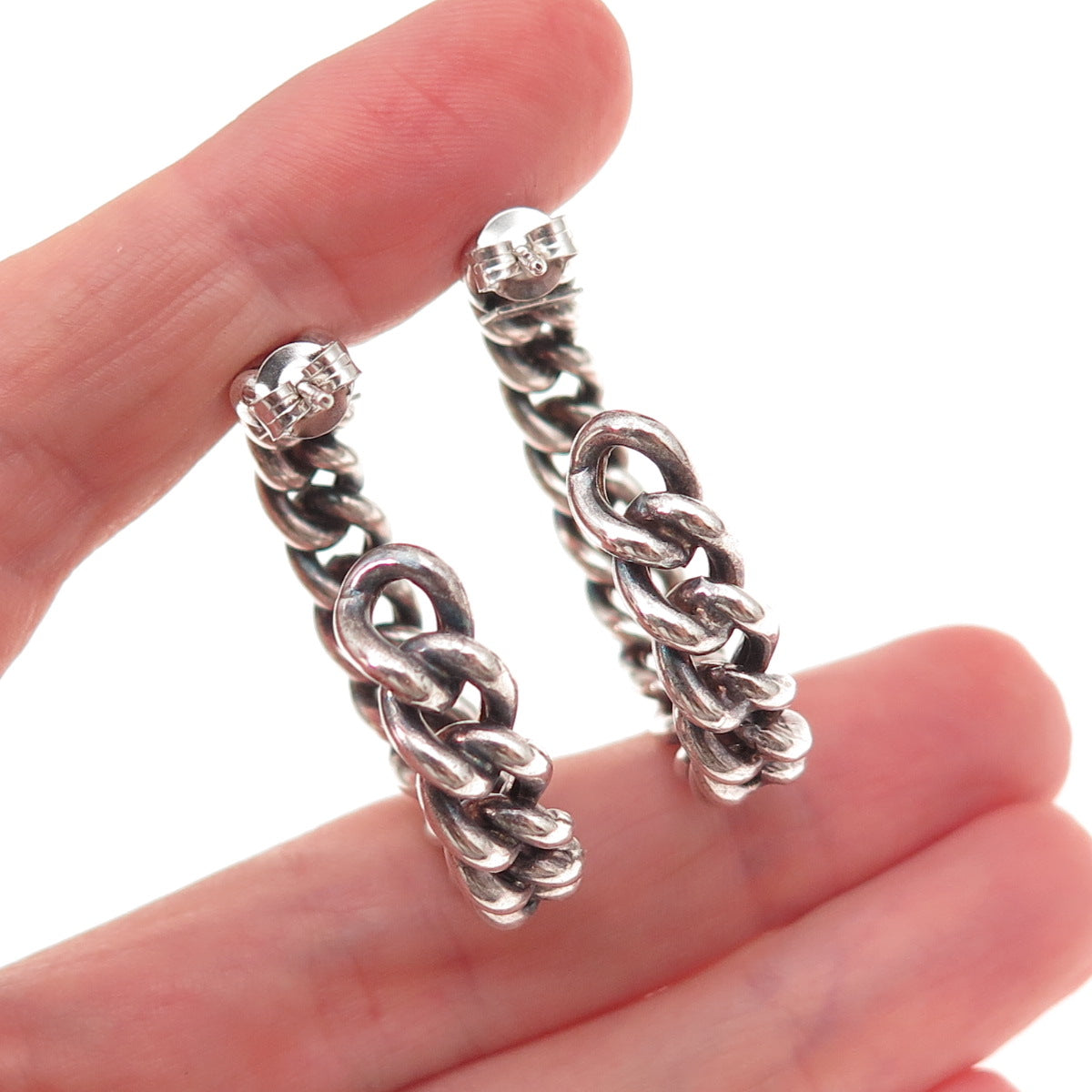 Dyadema 925 Sterling Silver Vintage Italy Cuban Link Oxidized Hoop Earrings