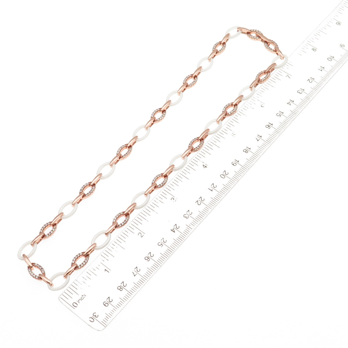 925 Sterling Silver & Ceramic Rose Gold Plated C Z Oval Chain Necklace 16"